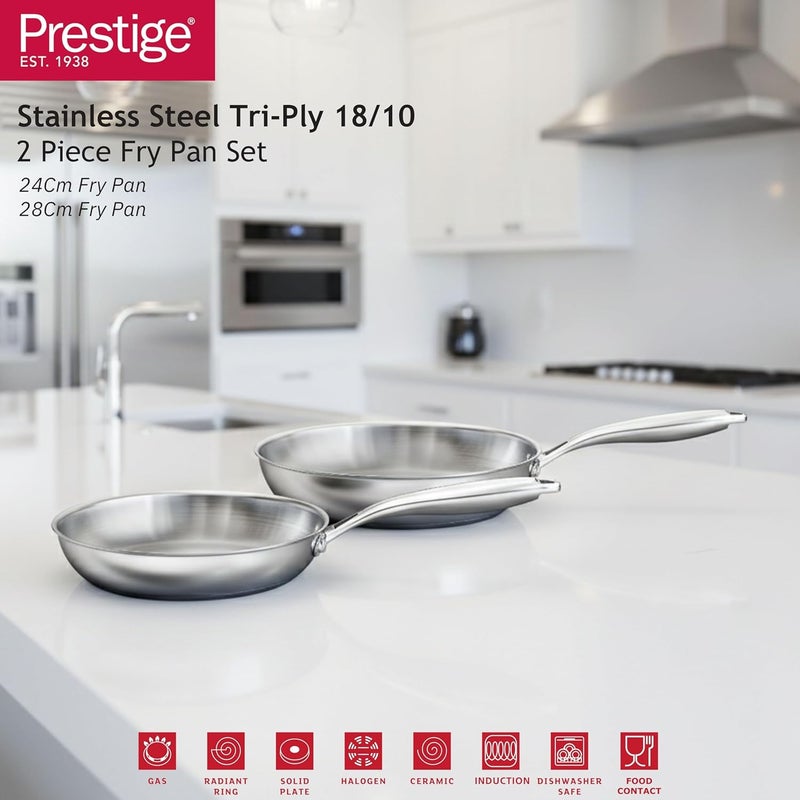 Prestige Tri Ply Stainless Steel Twin Frypan Set 24Cm / 28Cm - Induction Compatible - Image 4